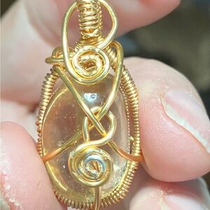 14k Gold Plated Copper Wire Wrapped Citrine Pendant